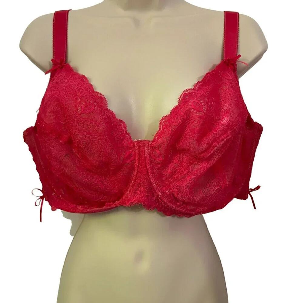Adore Me Unlined Pink Lace Bra Corset Ribbon Accent Womens Size 42G